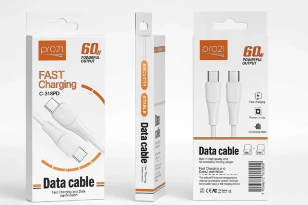 CABLE PRO 21 GOMA BLANCO PRO21 TYPE C A TYPE C 60W.