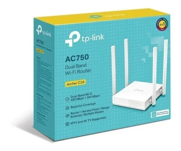 D_NQ_NP_2X_616186-MLU72847936239_112023-F.webp Router Tp-link Ac750 Archer C24 doble banda 4 Antenas Color Blanco