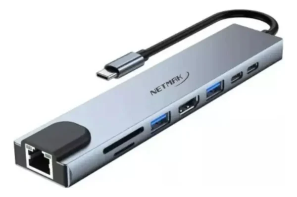HUB USB netmak 8 en 1 usb c+hdmi +ts/sd
